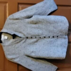 Carole Little-Linen shirt with mandarin collar blue with navy polka dots size L.